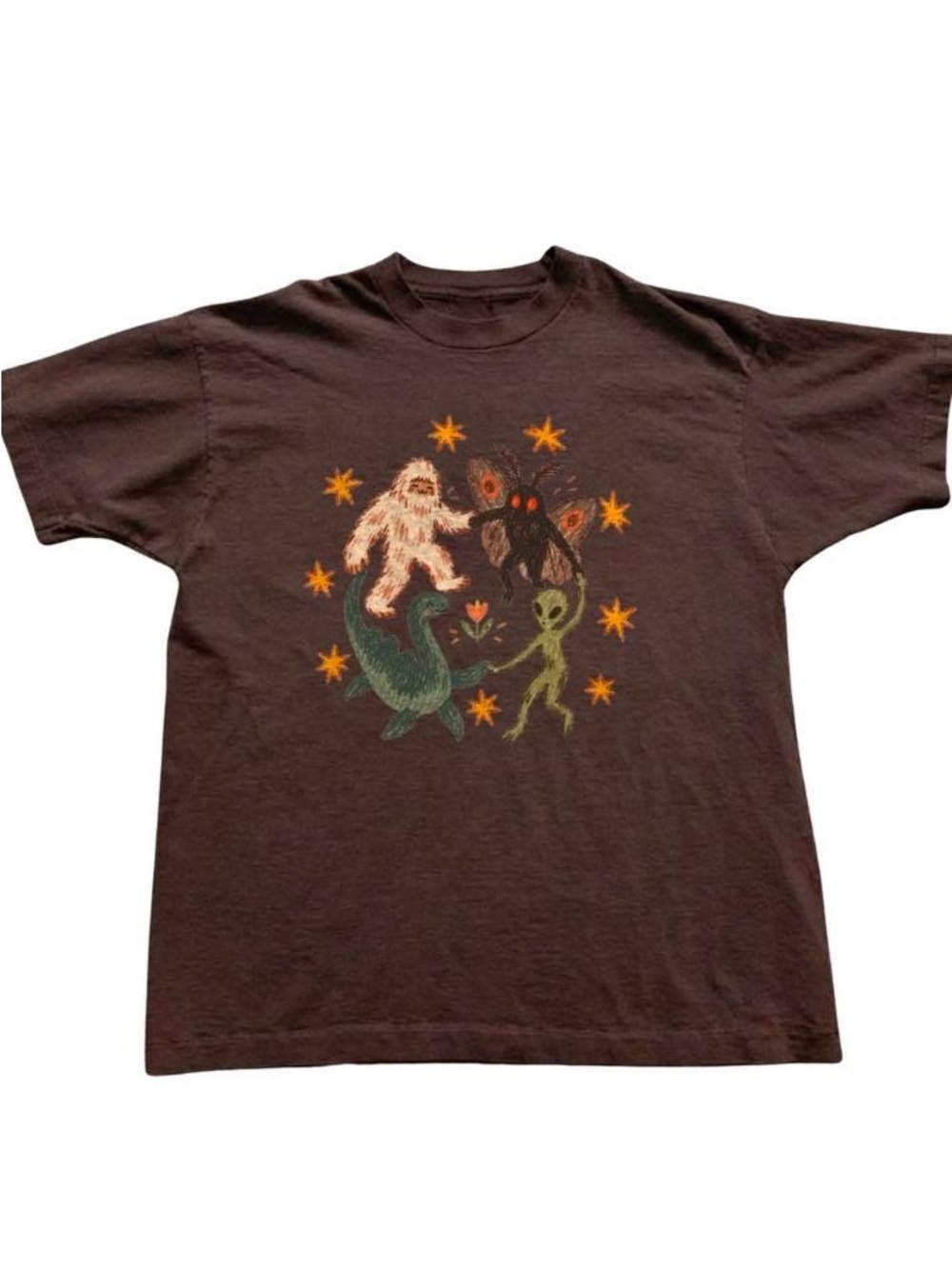 Dark Chocolate Short Sleeve Tee with Colorful Mythical Creature Graphic